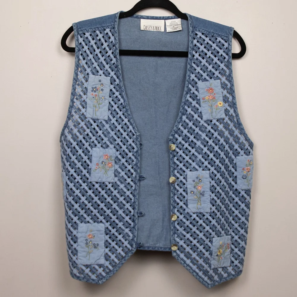 Casey & Max 90s denim floral detail vest-XL - Picture 1 of 4